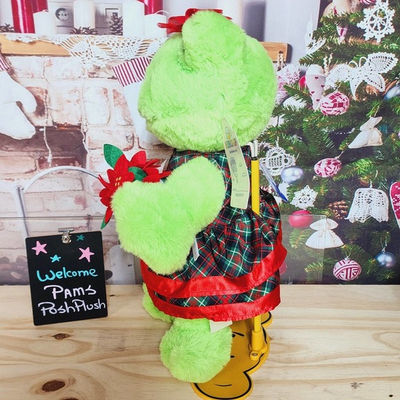 New Build A Bear Spring Frog & Plaid Gingham Christmas Dress Plush - Picture 4 of 5